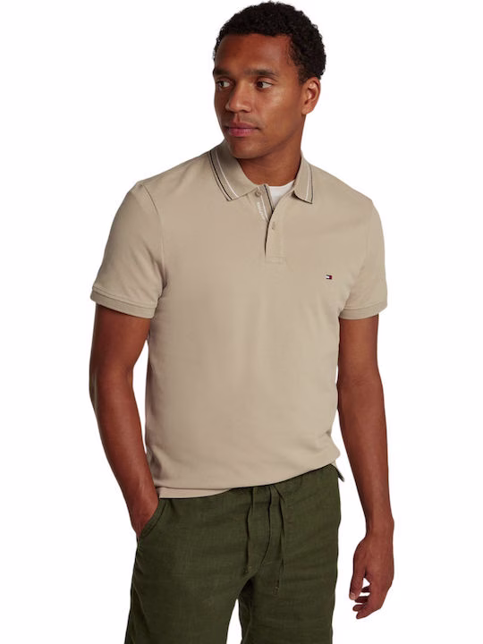 Tommy Hilfiger Μπεζ Κοντομάνικη Μπλούζα τύπου polo με σχέδιο στο γιακά Μπεζ - L