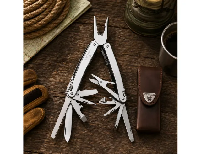 Ελβετικό Πολυεργαλείο Victorinox Tool Spirit X με δερμάτινη θήκη, 24 λειτουργίες και μήκος 10.5cm - Silver 3.0224.LB1