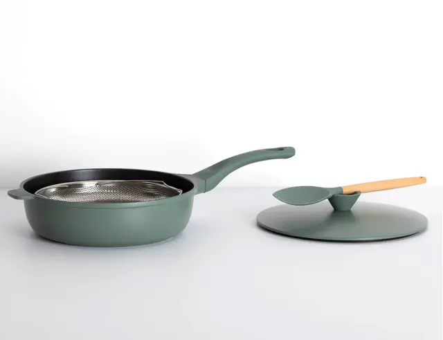 Τηγάνι sauté 5five με φριτέζα, σπάτουλα και διάμετρο 28cm - Olive Green 189456 3