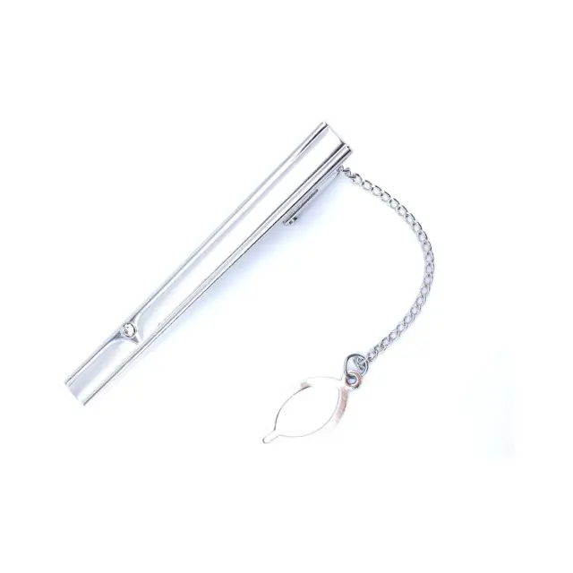 Ασημί Κλιπ Γραβάτας 6 cm με Αλυσίδα – LGTC-M51