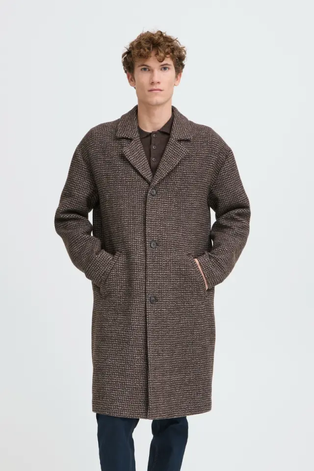 Casual Friday Ανδρικό FRIDOLF Houndstooth Παλτό – Demitasse - M