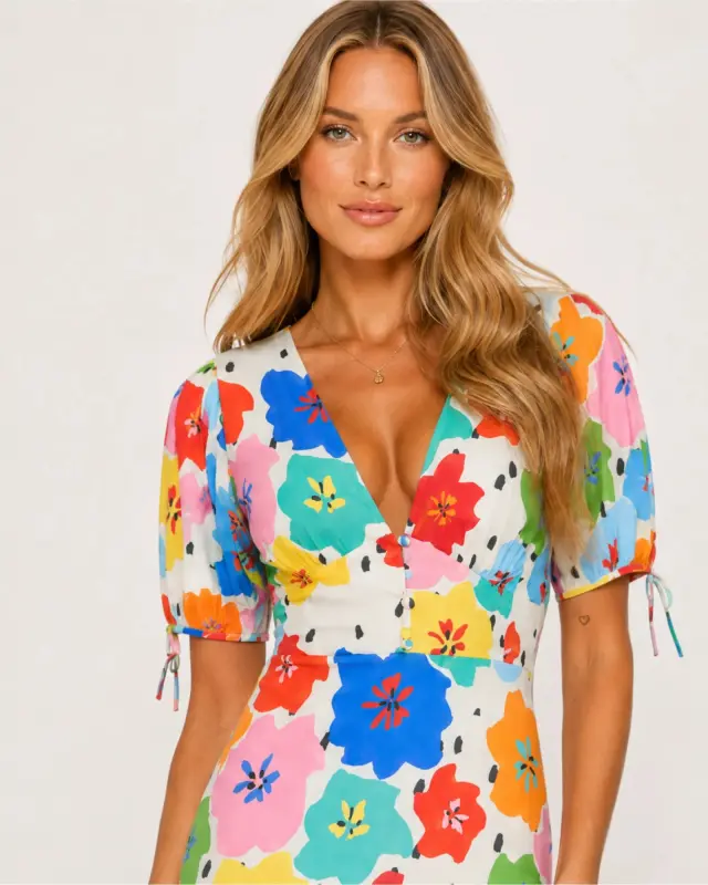 Never Fully Dressed Floral Midi Φόρεμα με V Ντεκολτέ - XS 3