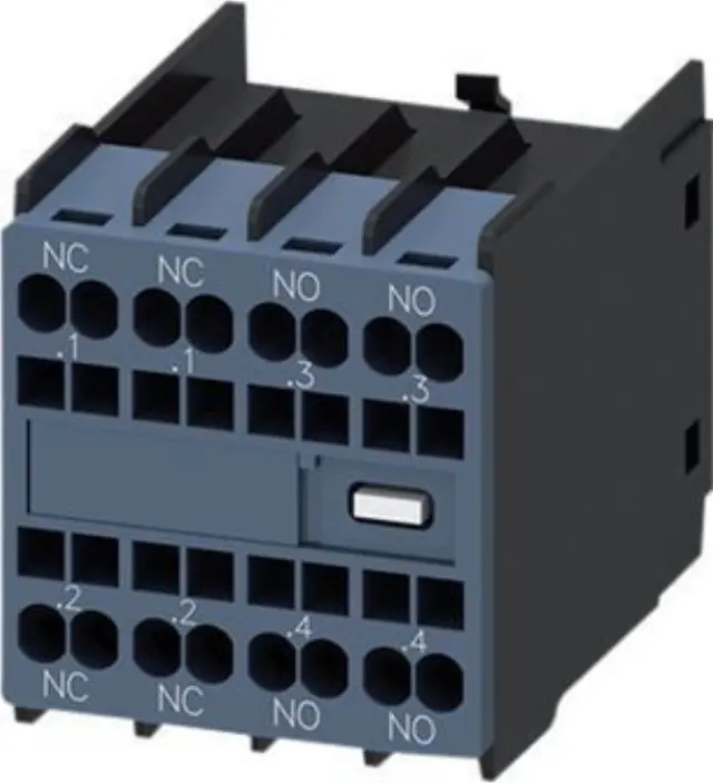 auxiliary switch, on the front, 2 NO + 2 NC, .1/.2, .1/.2, .3/.4, .3/.4, current