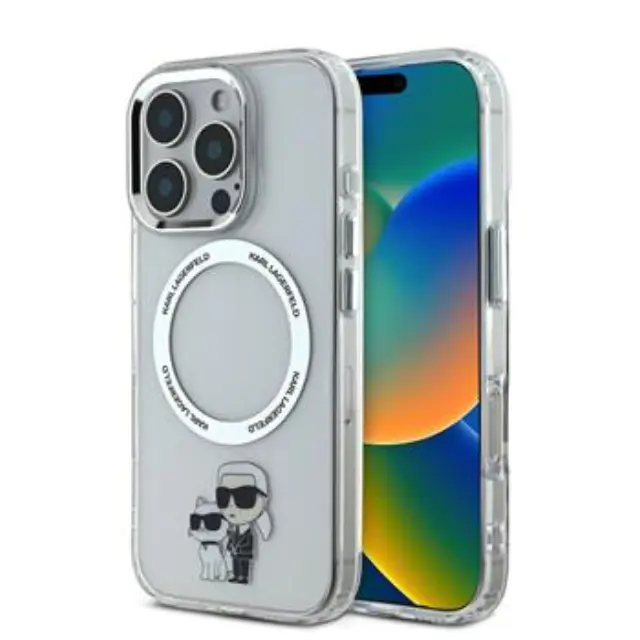 Karl Lagerfeld IML Karl and Choupette MagSafe Case for iPhone 16 Pro Transparent