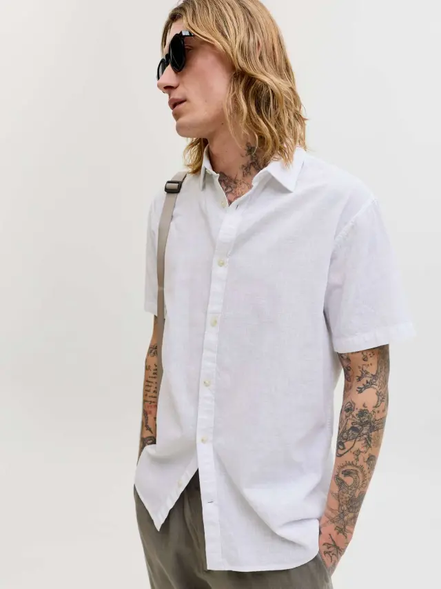 JJESUMMER LINEN BLEND SHIRT S/S SN White 2