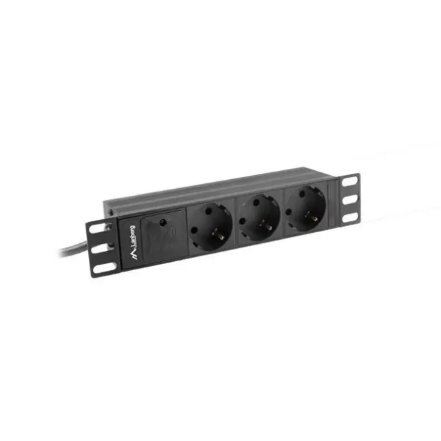 Lanberg PDU 10" 1U 16A 2m 3x Schuko Outlets Black (PDU-03F-0200-BK)