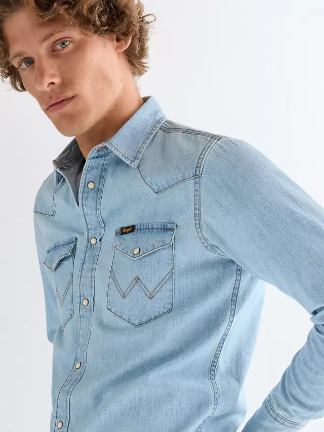 Wrangler Ανδρικό Τζιν Πουκάμισο 112378126 – Washed Blue - XXL 3