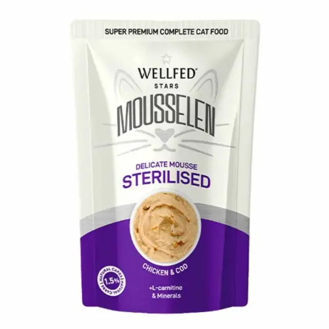 Wellfed Υγρή Τροφή Γάτας Mousselen Sterililised Chicken & Cod 40gr