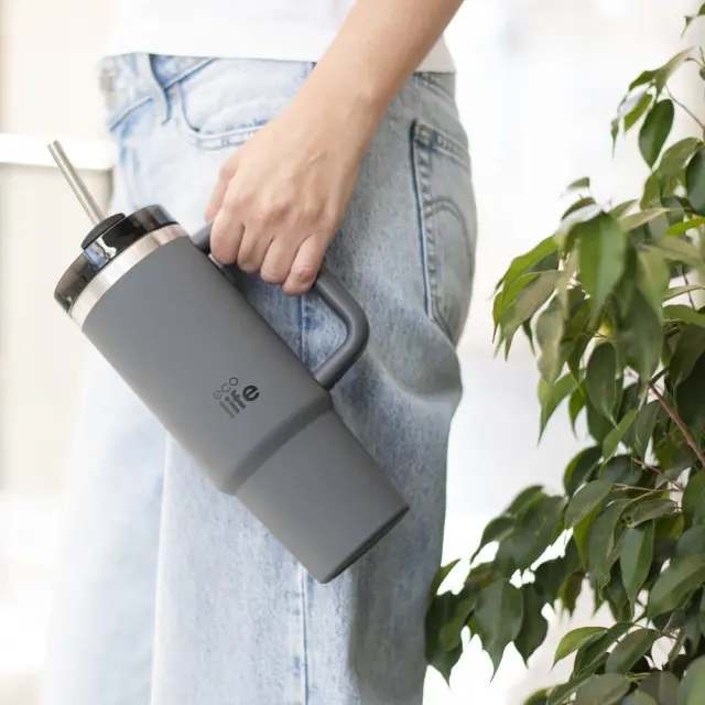 Ecolife®- Ανακυκλώσιμο Handled Tumbler Θερμός BPA Free 900ml Junior Grey. (33-BO-5011) 2