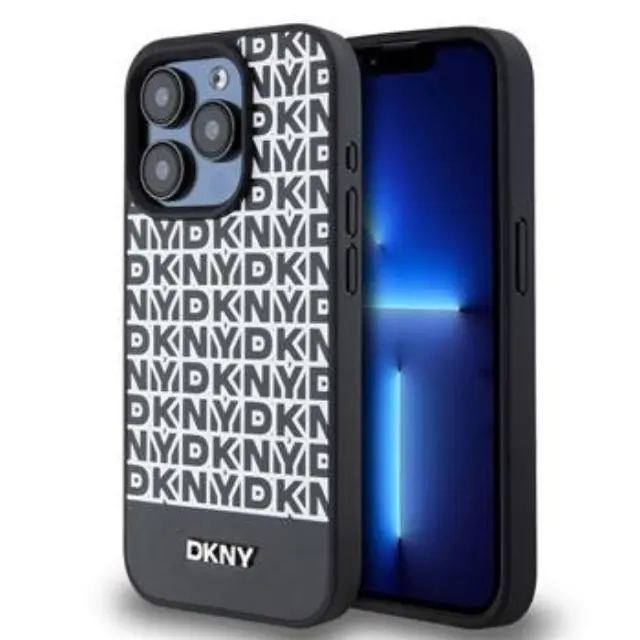 DKNY PU Leather Repeat Pattern Bottom Stripe MagSafe Case for iPhone 12/12 Pro Black