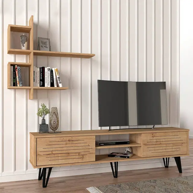 Σύνθεση τηλεόρασης Salerno Megapap χρώμα sapphire oak 180x35x51εκ.