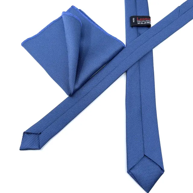 Μπλε Ραφ Oxford Γραβάτα Slim 4,5 cm Σετ με Μαντηλάκι 3