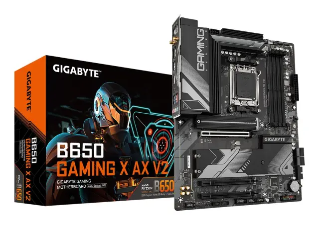 GIGABYTE B650 GAMING X AX V2 Motherboard - AMD Ryzen 9000 Series CPUs, 822 Phases VRM, up to 8000MHz DDR5 (OC), 1xPCIe 5.0 2xPCIe 4.0 M.2, 2.5GbE LAN, WIFI 6E, USB 3.2 Gen 2