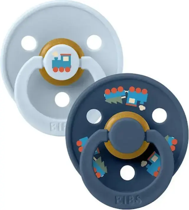 BIBS – COLOUR ΣΕΤ ΠΙΠΙΛΕΣ 2ΤΜΧ – HOLIDAY TRAIN BABY BLUE/STEEL BLUE – ΣΤΡΟΓΓΥΛΗ No2