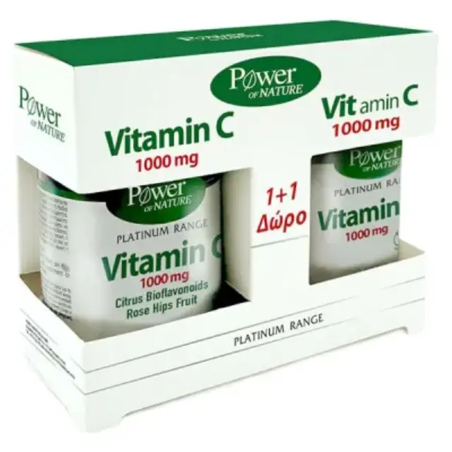 Power of Nature Vitamin C Citrus Bioflavonoids-Rose hips Fruit 1000mg Συμπλήρωμα Διατροφής Βιταμίνης C 30Caps & ΔΩΡΟ Vit-C 1000mg 20Caps.