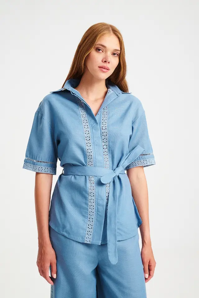 Πουκάμισο με Ζώνη & Δαντελένιες Τρέσες YPANEMA SHIRT - XS 2
