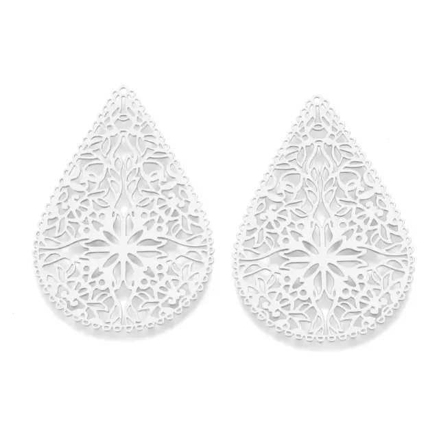 Μεταλλικό Διακοσμητικό Etched Drop 40x26.5x0.3mm - Platinum - 5τεμ