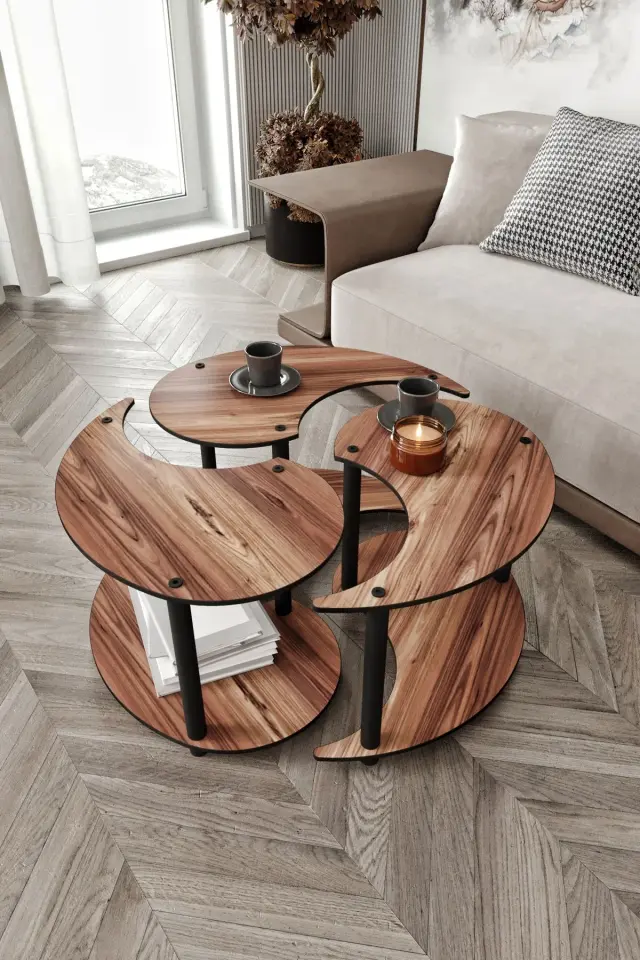 Stewehome Τραπεζάκι Σαλονιού 3 τεμαχίων Καρυδιά 70x70x38 cm 2