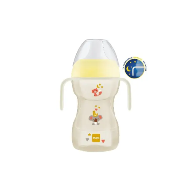 Mam Fun to Drink Cup Night Μπιμπερό Σιλικόνης Μετάβασης Με Λαβές που λάμπουν στο σκοτάδι 8+Mηνών (463U) 270ml Κίτρινο, 1τμχ