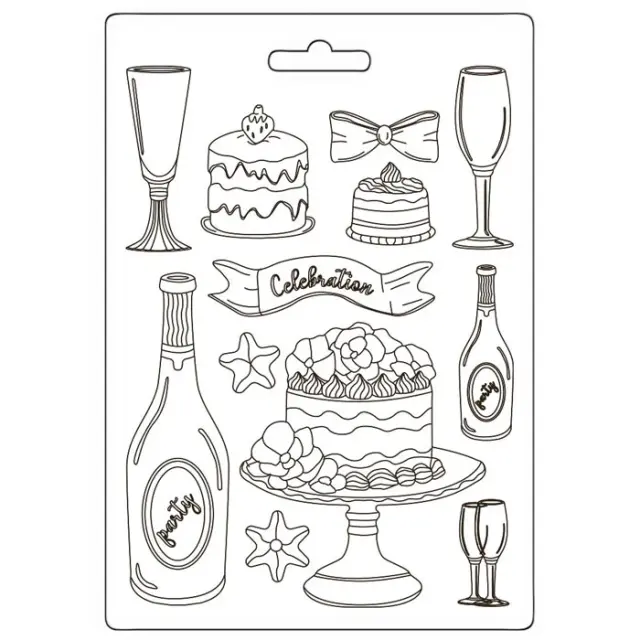 Καλούπι εύκαμπτο A5, 15x21cm, Stamperia, Masquerade, Glasses and sweets