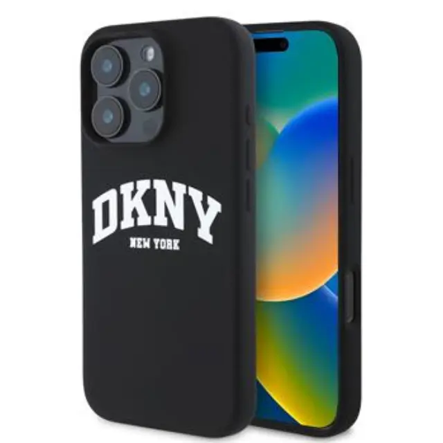 DKNY Liquid Silicone Arch Logo MagSafe Case for iPhone 16 Pro Black