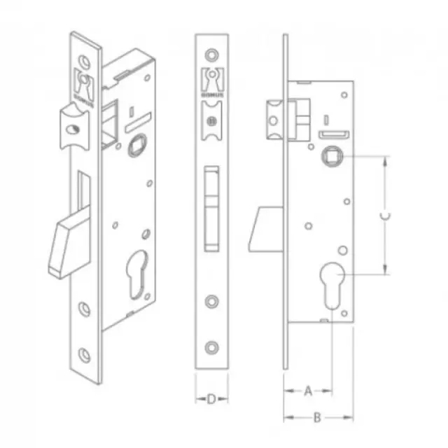 Domus 914357K - Χωνευτή Κλειδαριά Μαχαιρωτή 35mm σε Ασημί Χρώμα 2
