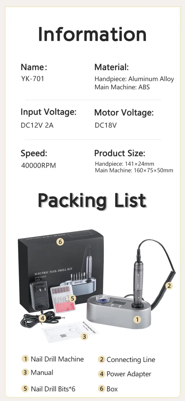 Επαγγελματικός τροχός νυχιών 40.000rpm 40W UV-701 Μαύρο 3