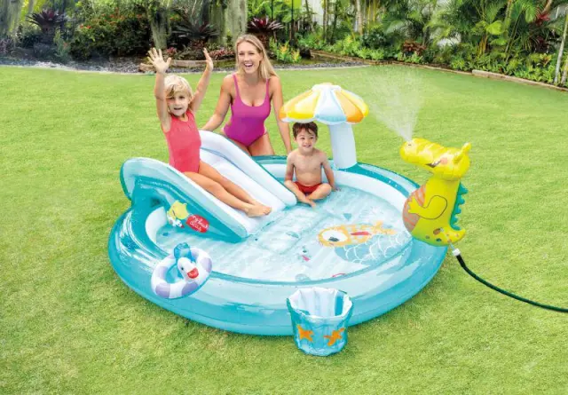 Intex Πισίνα Gator Play Center Πισίνα του Αλιγάτορα με Μανιταροσκιά & Τσουλήθρα, Ψεκαστήρα Νερού Αλιγάτορα, Παπάκι Και Καλαθάκι - 201x170x84εκ. - 2+Χρ. 2