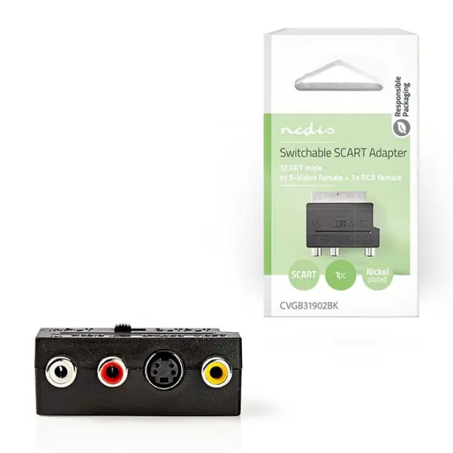 Αντάπτορας Scart αρσ. - 3x RCA θηλ. + S-Video θηλ., σε συσκευασία blister.