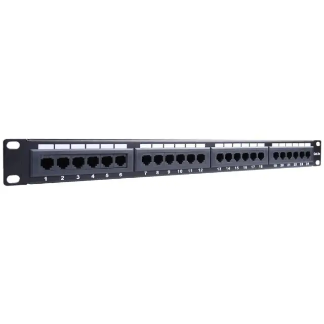 Patch panel κατηγορίας CAT 5e UTP, 24 θυρών σε μαύρο χρώμα.