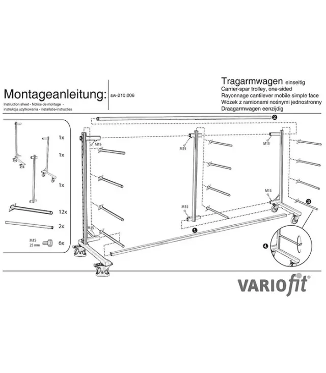 Variofit sw-210.006 Τρόλεϊ Επιμηκών Αντικειμένων με Βραχίονες για Φορτίο Βάρους ως 400kg 2