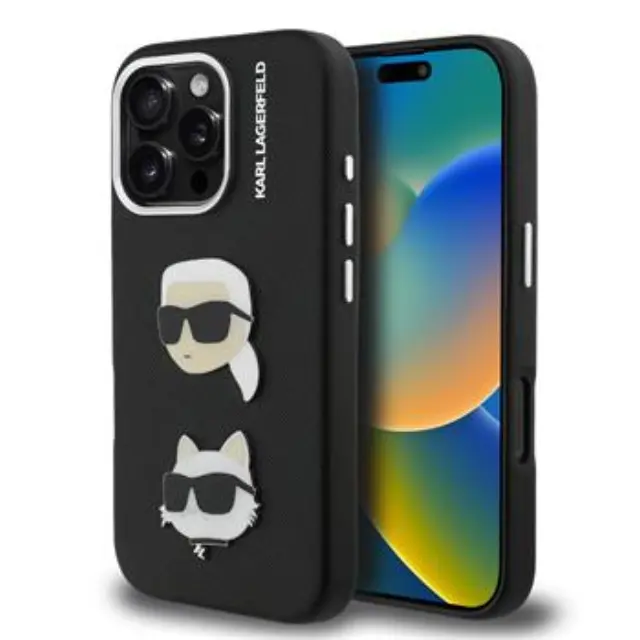 Karl Lagerfeld Grained PU K&CH Heads Case for iPhone 16 Pro Max Black