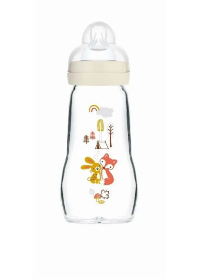 Mam Feel Good Baby Bottle Γυάλινο Μπιμπερό με Θηλή Σιλικόνης 2m+ 260ml (375SU) - Κρεμ