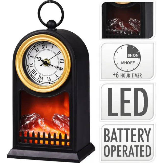 Επιτραπέζιο ρολόι διακοσμητικό με led σε απομίμηση τζάκι πλαστικό 15x12x26cm