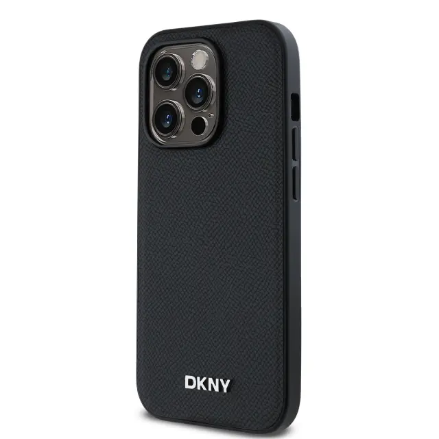 DKNY PU Leather Silver Metal Logo Magsafe Case for iPhone 14 Pro Max Black 3