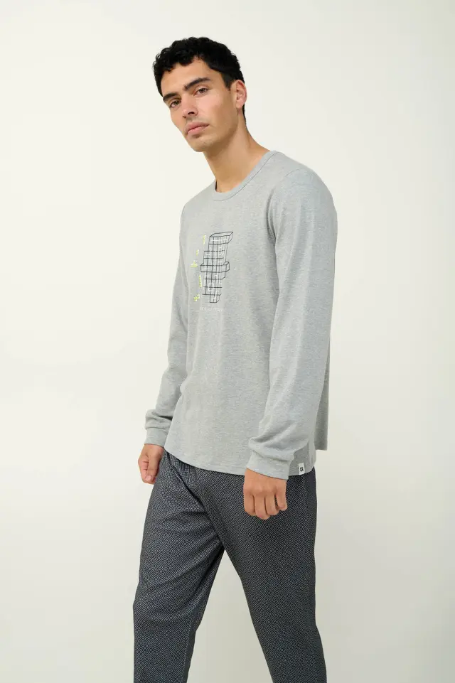 Χειμερινή Ανδρική Πυτζάμα Βαμβακερή Vamp 23632 GRAY MELANGE