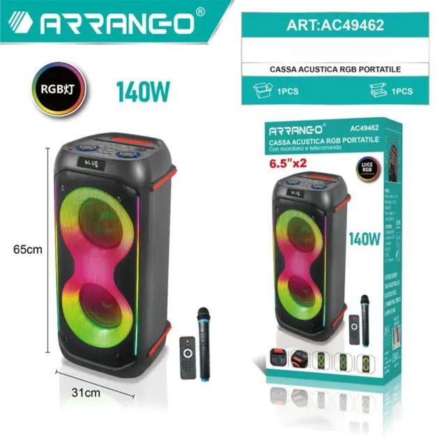 Arrango Φορητό Ηχείο Bluetooth με ενσύρματο μικρόφωνο και λειτουργία καραόκε Μαύρο AC49462 2