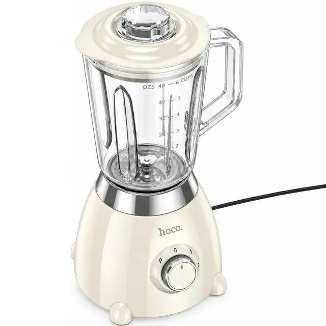 Μπλέντερ Hoco. HE33 Retro 1.5lt 500W με Λεπίδες απο Ανοξείδωτο Ατσάλι Γυάλινη Κανάτα 2 Ταχύτητες + Pulse Λευκό