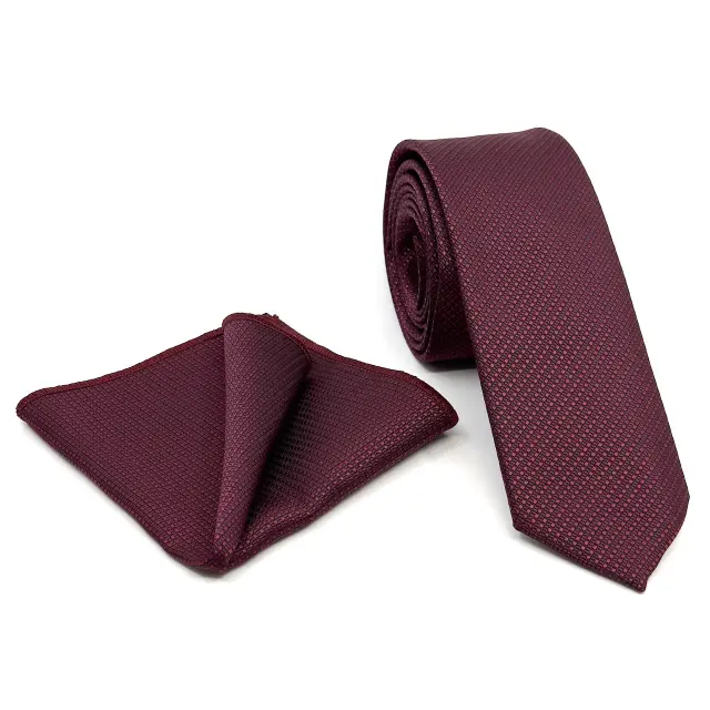 Γραβάτα Microfiber σε Μπορντό Μοτίβο Σετ με Μαντηλάκι