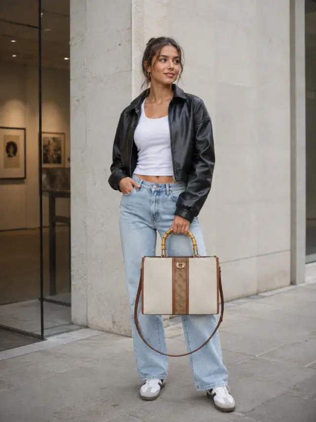 Guess Kerima Bamboo Γυναικεία Τσάντα Tote Εκρού/Καφέ - Μεσαίο 2