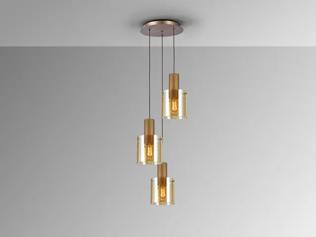 VENIZE Κρεμαστό Φωτιστικό 3L – Satin Copper Γυάλινα Καπέλα Amber E27 Χάλκινο