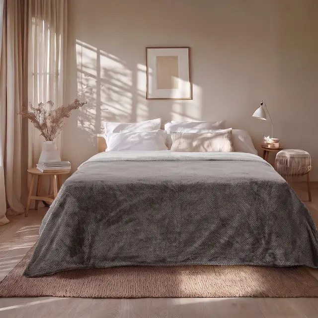 Beauty Home Κουβέρτα υπέρδιπλη διπλής όψεως Art 11601 Jacquard fleece 700gsm Fiesta Plus 220x240 Ανθρακί,Γκρι