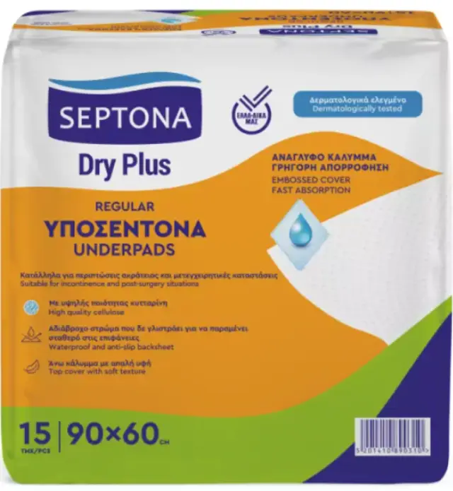 Septona Dry Plus Regular Υποσέντονα Μιας Χρήσης 60x90 Monthly Pack 6x15 (90τμχ) 3
