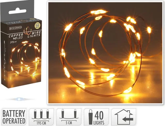 Deco 40 Φωτάκια MicroLED - 1.95 Μέτρα + 10 Εκατοστά σύνδεσης , Χάλκινο συρμάτινο καλώδιο - Θερμό λευκό AX9735020 2