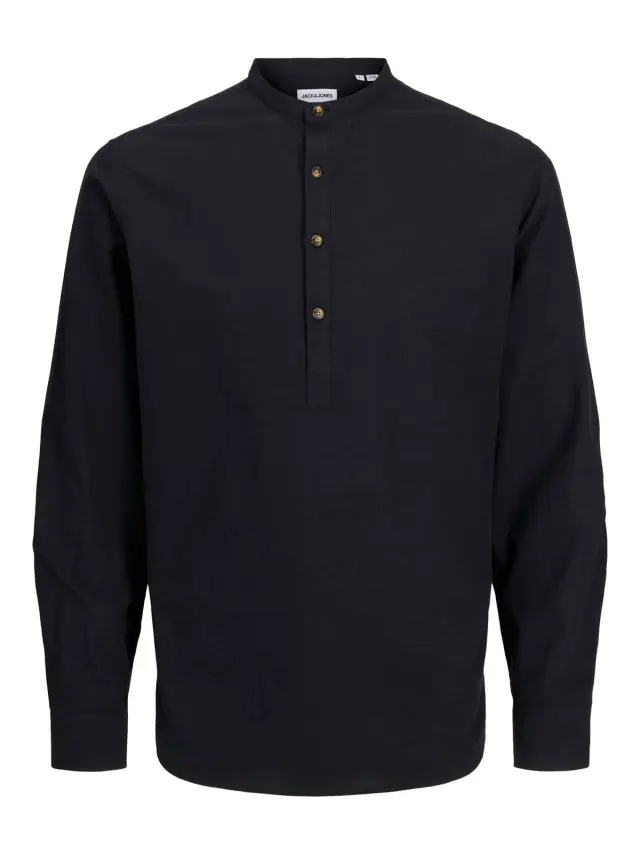 JJESUMMER HALF PLACKET SHIRT LS SN Black