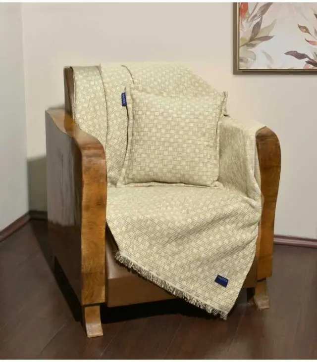 Ριχτάρι Διθέσιο 180x250 Σενίλ Μπεζ Καρρώ