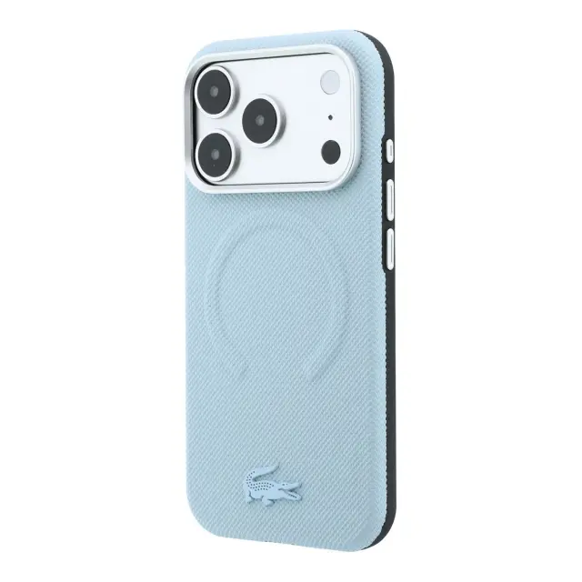 Lacoste PVC Petit Pique Semi Wrap Embossed MagSafe Case for iPhone 18 Pro Blue 2