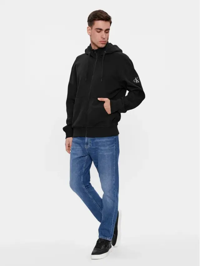 Calvin Klein - Ανδρική Ζακέτα Badge HWK Zip-Through με Φερμουάρ και Κουκούλα Regular Fit J30J324956-BEH Μαύρο - XL 2