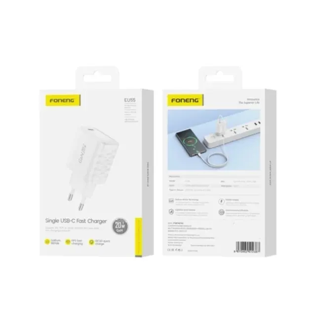 FONENG wall charger EU55 GaN PD 20W 1xUSB-C White