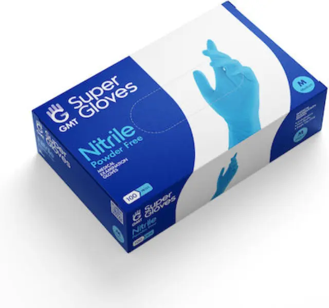 GMT Super Gloves Γάντια Νιτριλίου Χωρίς Πούδρα σε Μπλέ Χρώμα 100τμχ. XLarge